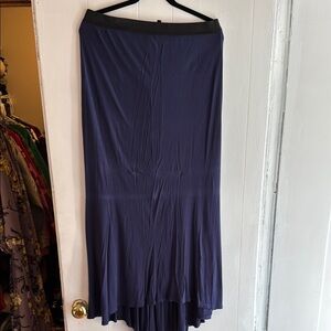 BCBG Maxazria asymmetrical or high-low maxi skirt in a dark blue or purple color